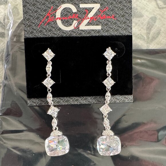 NEW CZ by Kenneth Jay Lane, Briolette Cushion Drop Statement Earrings - Picture 5 of 5